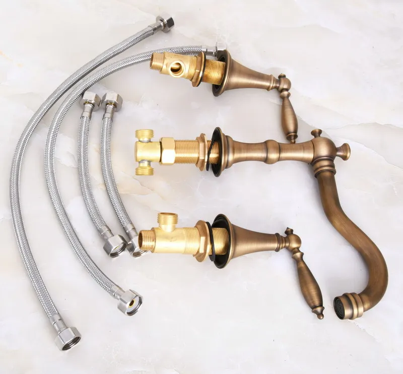 Винтажный античный латунный смеситель с двумя ручками man087 для раковины 3