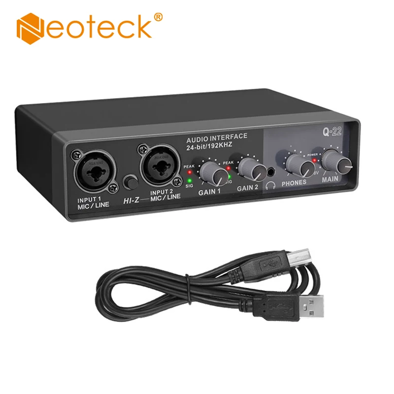 Neoteck 24 Bit/192 Khz 2x2 USB Audio Interface Mic Preamplifier Support Mic, guitar, bass, Computers Recording USB Audio