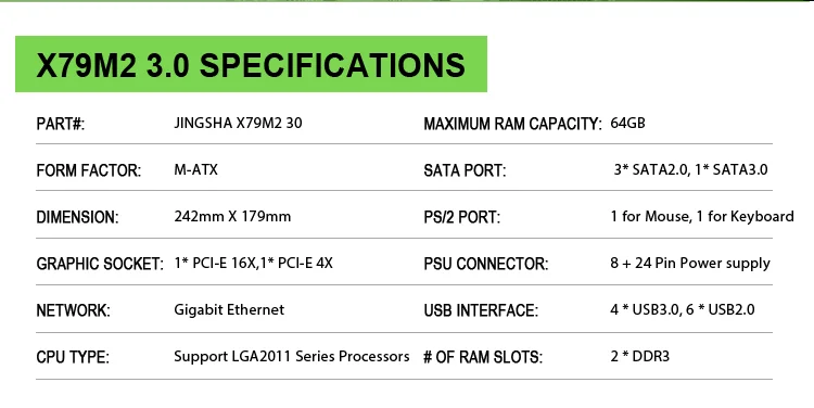 JINGSHA X79M2-3 Улучшенная производительность MATX Материнская плата intel Z68 LGA 2011 материнская плата с двумя каналами DDR3 поддержка ECC REG ram