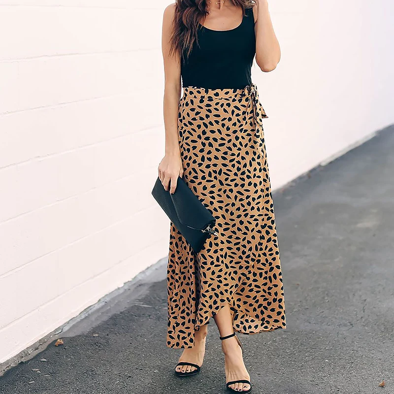 

Dot Print Long Maxi Summer Skirt Women Fashion 2021 White Black Split High Waist Sun Wrap Aesthetic Skirt Female