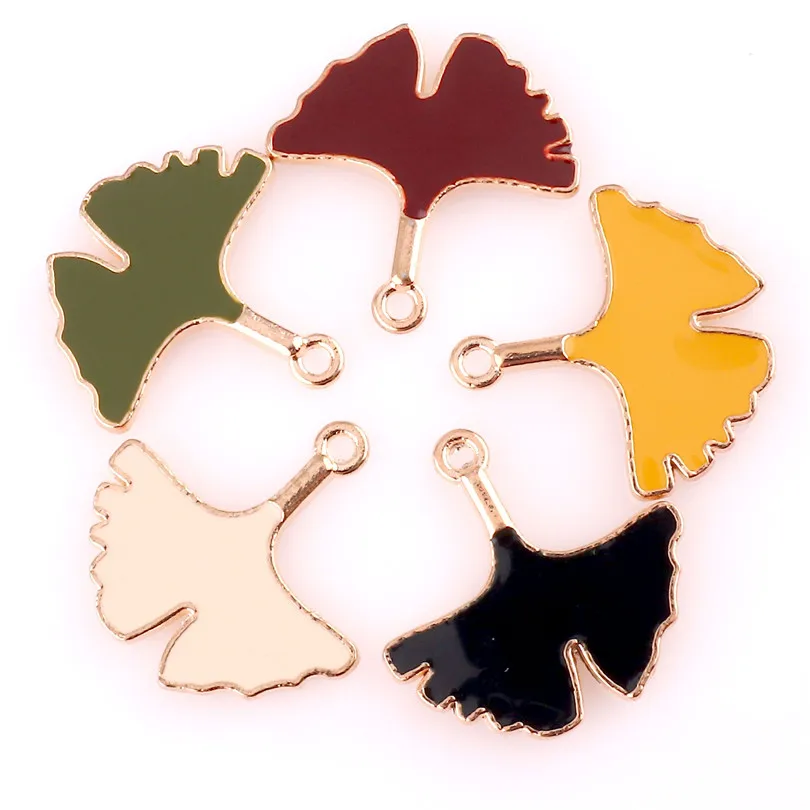 30 шт. сплав эмаль капля масла Цвета листьев гинкго билоба (фасовка по фурнитурой
