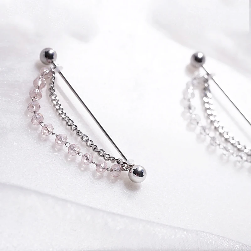 

Штанга из нержавеющей стали для пирсинга, стержень В индустриальном стиле с хрустальной цепью для прокола завитка ушной раковины 1,2 мм 16 г, п...