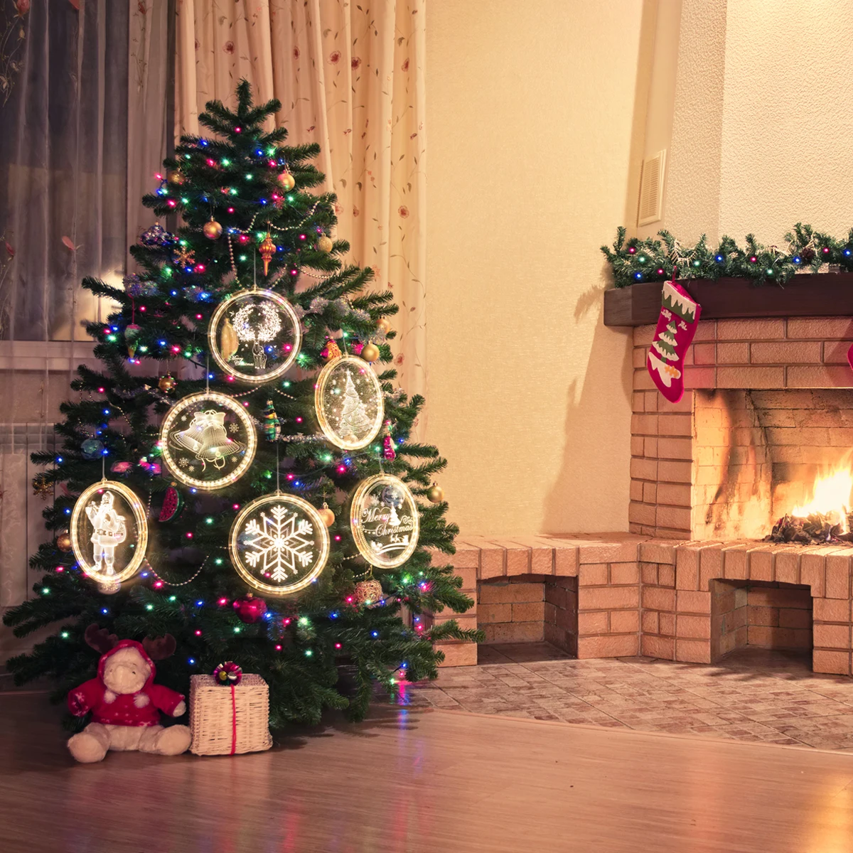 

3D Christmas Scene Decoration Hanging Lights Led Star Lights Curtain Icicle String Lights Garlands Christmas Decor Gift