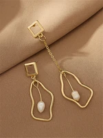 s925 korean personality geometric asymmetrical pearl earrings long fringed simple womens earrings 2020 new style