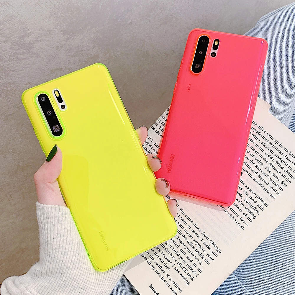 LOVECOM Camera Protection Fluorescent Phone Case For Huawei P40 P30 P20 Pro Lite Mate 30 Nova 5 Soft TPU Solid Color Back Cover | Мобильные