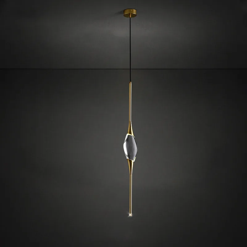 

Led Nordic Light Luxury Bedroom Bedside Lamp Minimalist Creative Living Room Dining Copper Crystal Single Head Small Chandelier