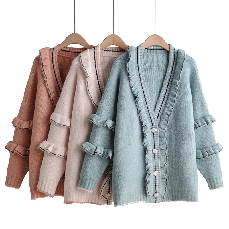 OMIKRON новый женский длинный свитер кардиганы вязаные жакеты гофрированные