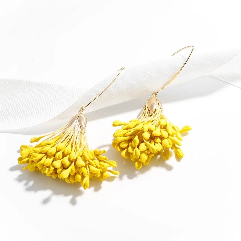 YMYW Romantic Jewelry Yellow Dried Flower Drop Earrings Korean Fashion Gold Copper for Women Girl Party Oorbellen | Украшения и