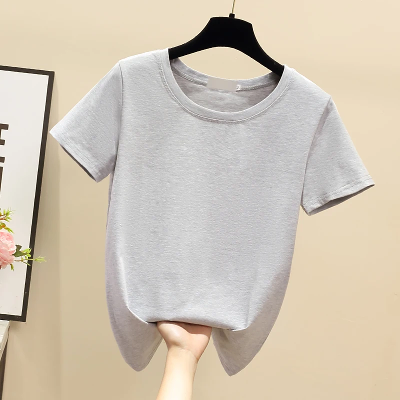 

Houthion Solid Women's T-shirt Short Sleeve Top Loose Plus Size Tshirt Fashion Casual New Korean O-Neck T Shirt Summer