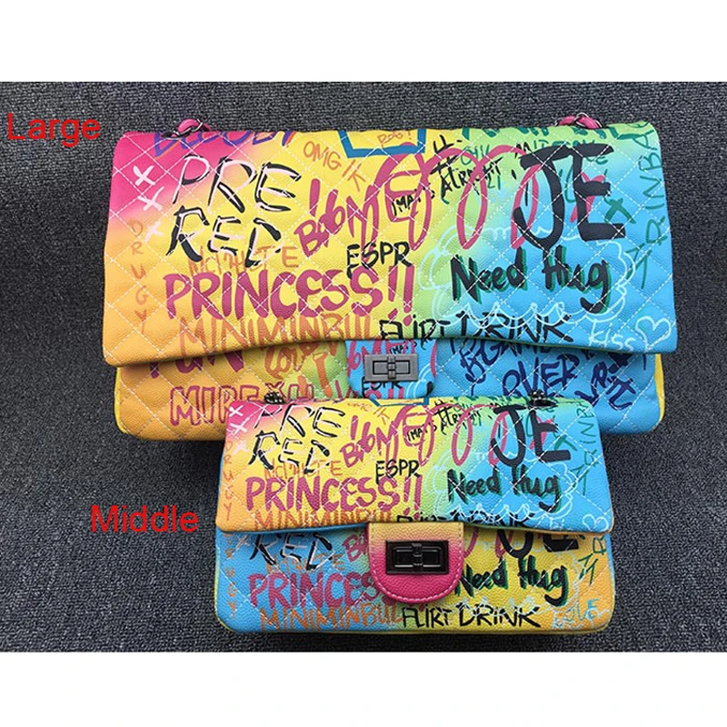 

Leather Handbag Graffiti Shoulder Bags For Women 2021 Luxury Handbags Women Bags Designer crossbody Bag Large Sac A Main Femme