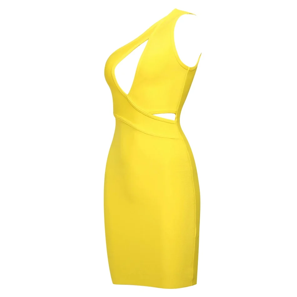 Seamyla Yellow One Shoulder Hollow out Bandage Dresses Summer Women Sexy Elegant Bodycon Evening Night Party Club 2019 Vestidos | Женская