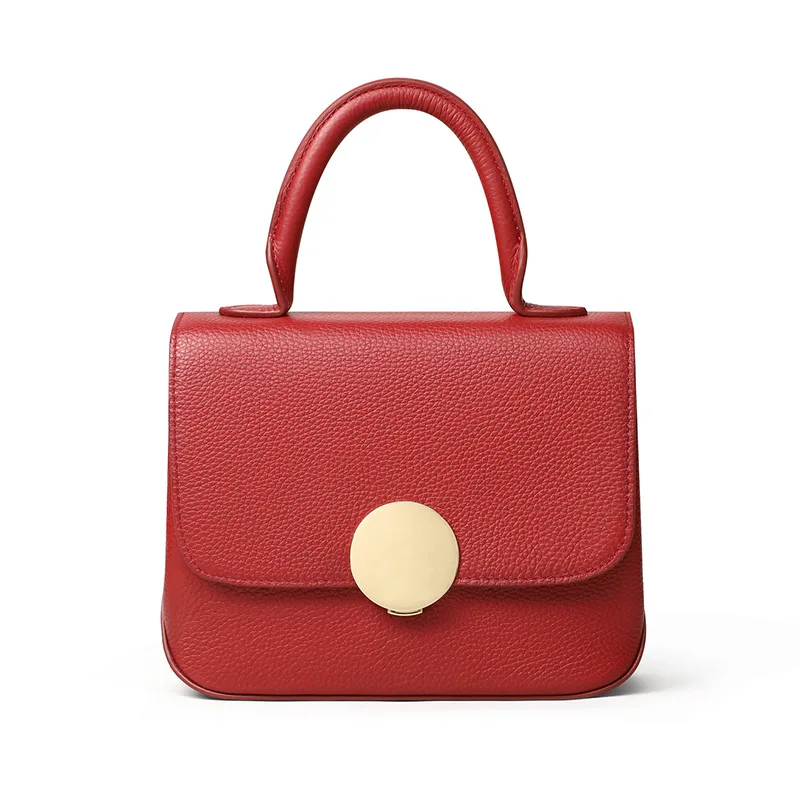 

French Vintage Red Genuine Cowhide Leather Women Bag 2021 New Designer Luxury Handbags Crossbody Messenger Shoulder Bags