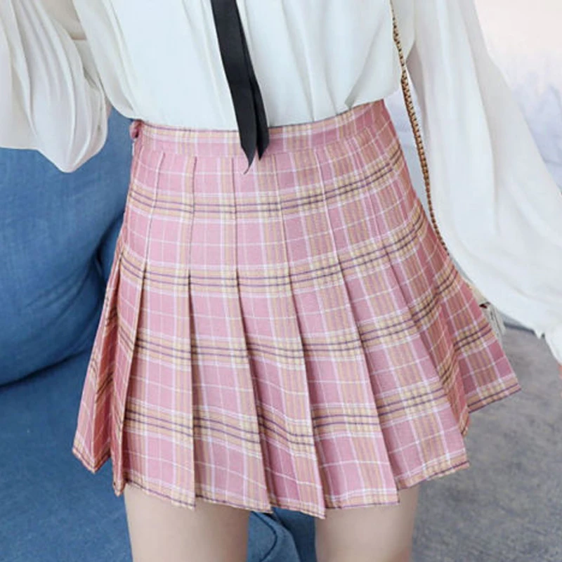 Милая плиссированная юбка в японском стиле с завышенной талией для девочек