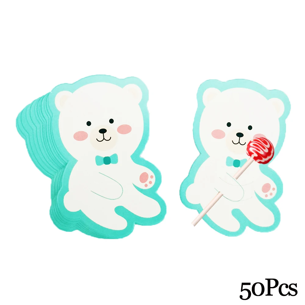 50Pcs Little Bear Держатель для леденцов, бумажные карты для конфет, леденец, украшение, карта с мультяшным принтом, на Хэллоуин, Рождество, день рождения, конфета, аксессуары - Цвет: 50Pcs Little Bear