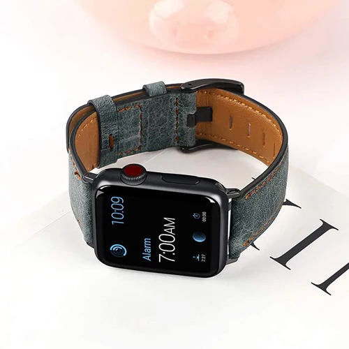 gray Ретро-стиле, из натуральной кожи, ремешок для наручных часов Apple Watch 4 5 44 мм 40 мм, 42 мм, 38 мм, версия наручных часов iwatch, ремешок Watch series 5/4/3/2/1 браслет аксессуары - Цвет ремешка: gray