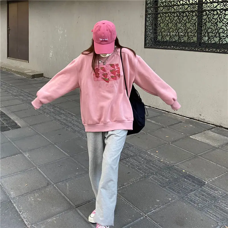 

Sweatshirts Women Thick Trendy Girlish Chic Winter Warm Streetwear Minimalist Loose Preppy Style Mujer Ropa Casual Ins Print New