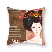 japanese style series double sidedpolyester bedside sofa cushion cover maid watercolor illustration home decor fluffy pillowcase