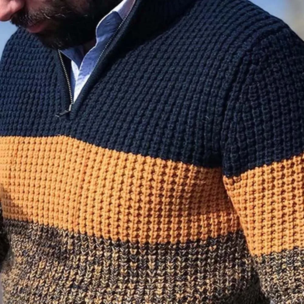 

2020 Winter Sweater Men Pullover Color Block Stand Collar Long Sleeve Patchwork Zipper Casual Autumn Top 4XL Plus Size Sweaters