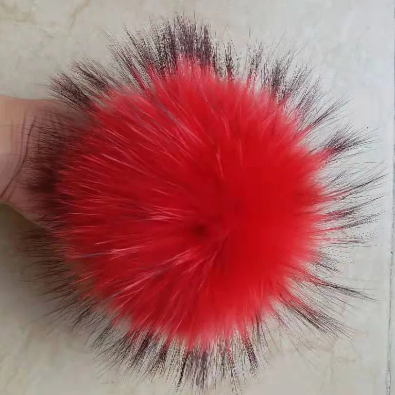 Red Raccoon Pompon Помпон из натурального Лисьего меха DIY помпон из натурального меха для шапок, шапка Skullies, помпон из меха для обуви, сумки, аксессуары 12-14 см - Цвет: Red Raccoon Pompon