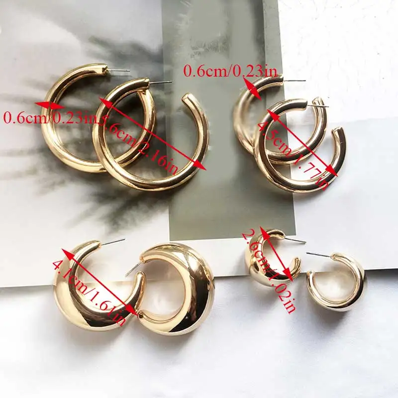 

1Pair Street Style CC Hoop Chunky Gold Small Big Hoop Earrings For Women Punk Metal Gold Circle Earrings