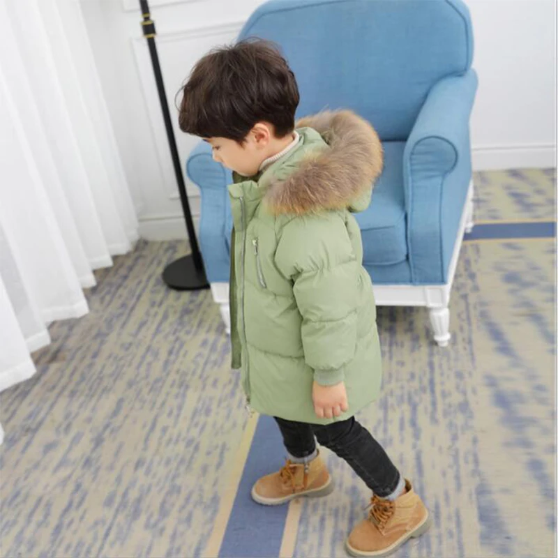 Детский пуховик с длинным меховым воротником детская одежда для мальчиков и