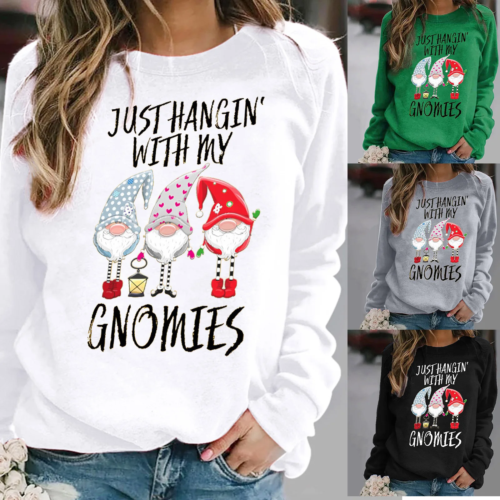 

Women Sweatshirt Casual Long Sleeve Top Cartoon Christmas Letter Print O Neck Pullover Sweatshirt Streetwear