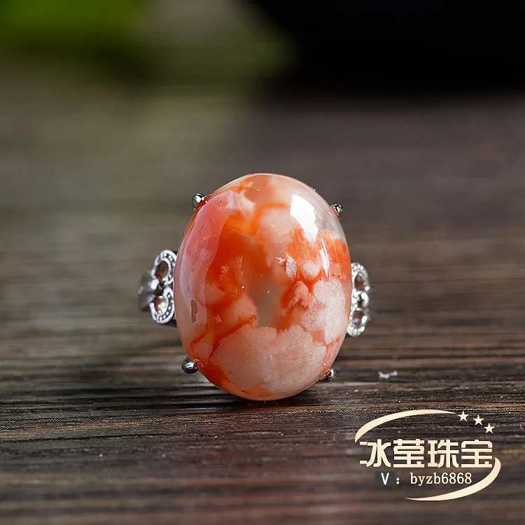

Natural Madagascar cherry agate ring for women with 925 sterling silver rings jadeite jade rings jade jewelry 925 ring