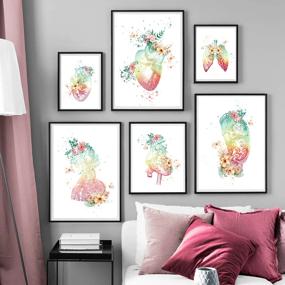 

Colorful Anatomy Brain Heart kidney Breast Wall Art Canvas Painting Nordic Posters And Prints Wall Pictures Doctors Office Decor