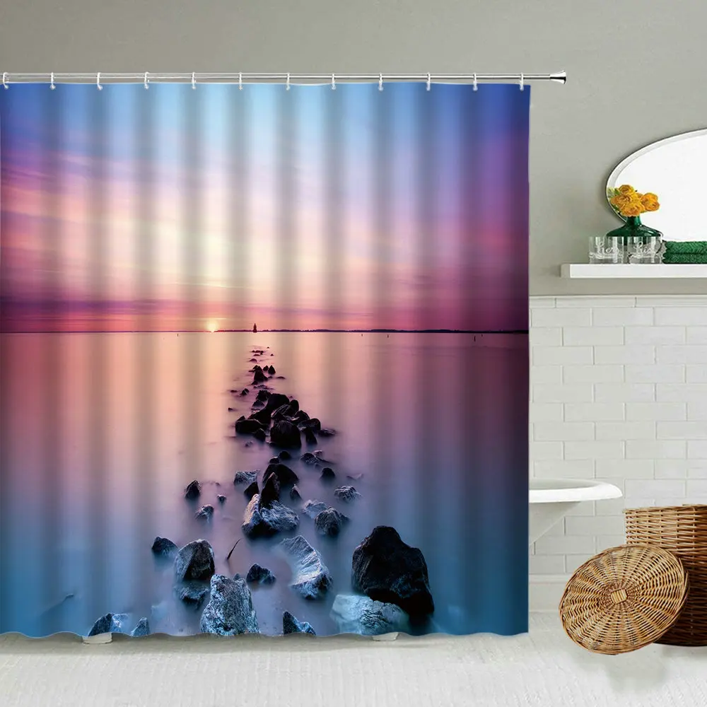 Занавес для душа с природным пейзажем водный Пирс рыбалка аксессуары ванной