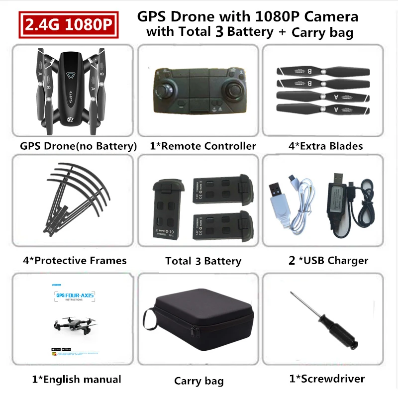 1080 2.4G Carry Bag3 S167 RC Дрон с GPS 4K Квадрокоптер с 4 K/1080 P 5G WiFi FPV HD широкоугольная камера складной Квадрокоптер Дрон VS E58 SG906 F11 XS812 - Цвет: 1080 2.4G Carry Bag3