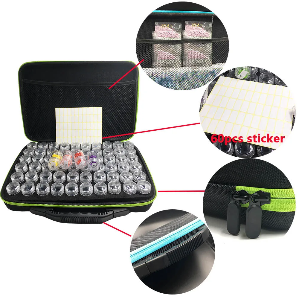 Caja de almacenamiento de alta gama para pintura de diamantes, contenedor cuadrado completo, bolsa de mano con cremallera, a prueba de golpes, 30/60 botellas-4