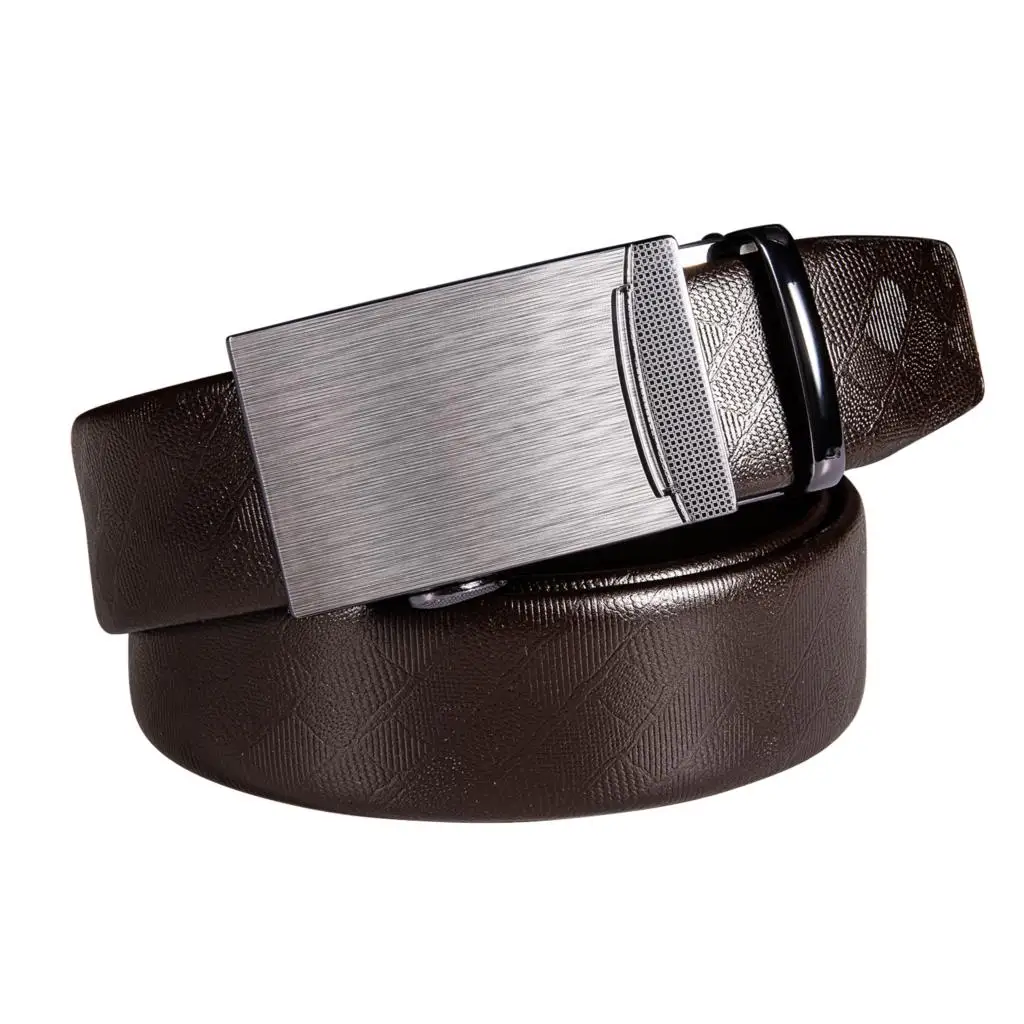 Роскошные серебряные автоматические пряжки мужские ремни коричневый воловья