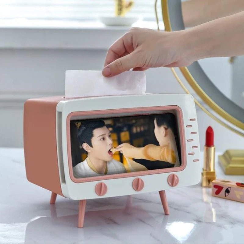 

Tik Tok 2 in 1 Creative TV Tissue Box Household Kitchen Tissue Storage Box Living Room Drawer Multifunctional Mobile Phone Shelf
