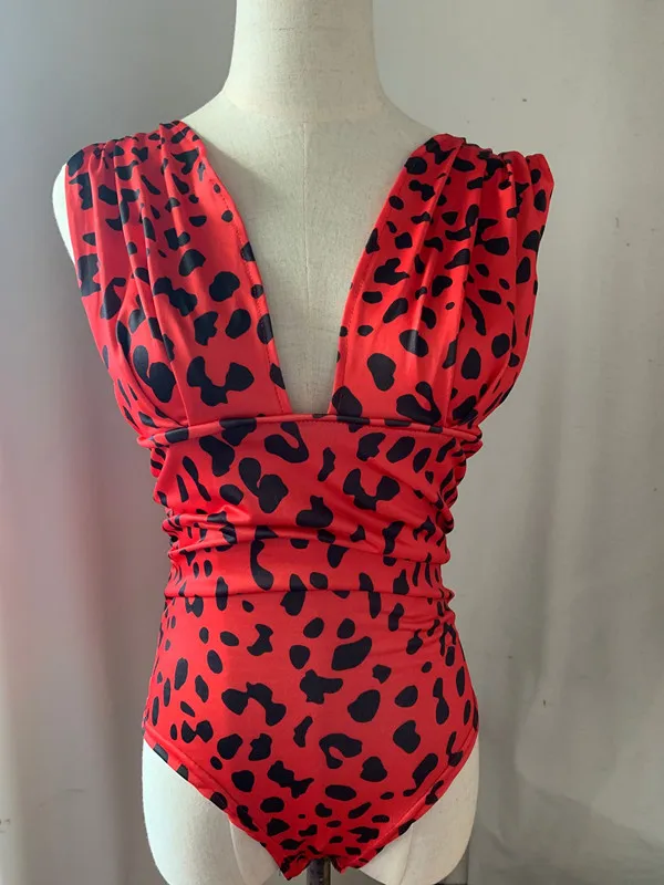 

Women's Sexy Print Deep V neck Leopard One Piece Beachwear Sets Swimsuits Bath Bathing Suits Swimwear bodysuits Body suits