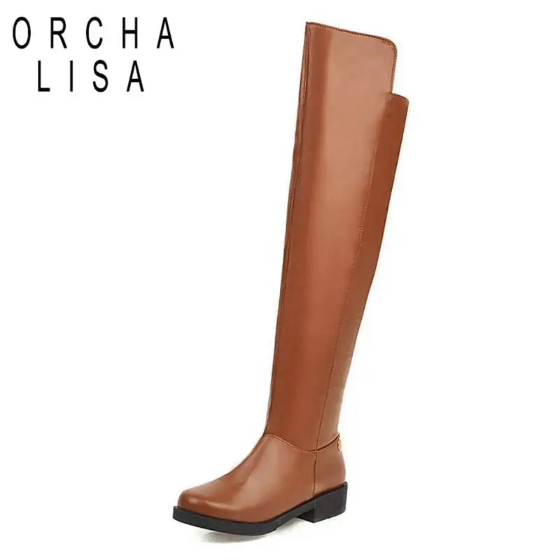 ORCHA LISA/женские сапоги ботфорты из искусственной кожи с круглым носком на толстом квадратном каблуке женские ботфорты на молнии
