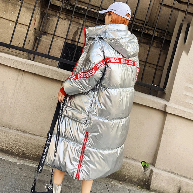 2020 зимняя блестящая хлопковая длинная парка Женская водонепроницаемая куртка с
