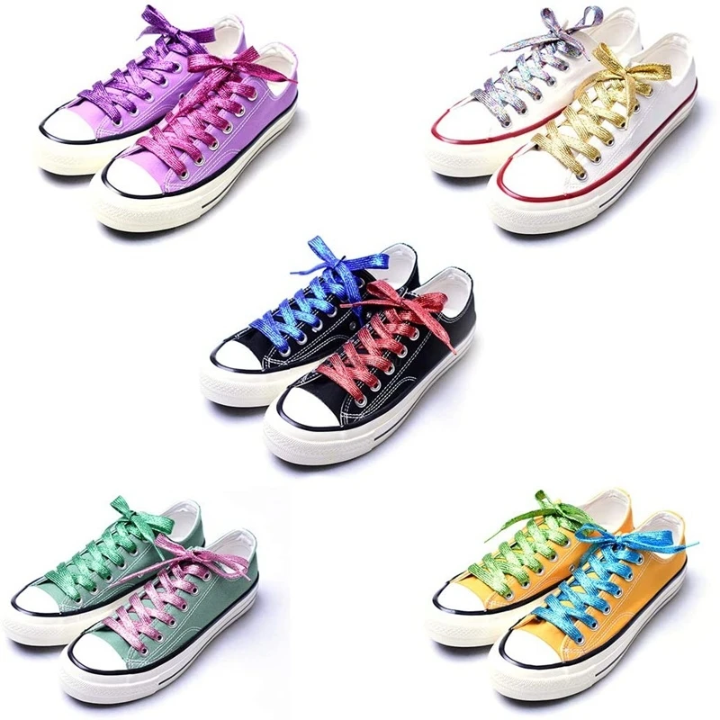 Fashion Glitter Shoelaces Colorful Flat Shoe laces for Athletic Running Sneakers Shoes Boots 1CM Width Shoelace Strings 1Pair