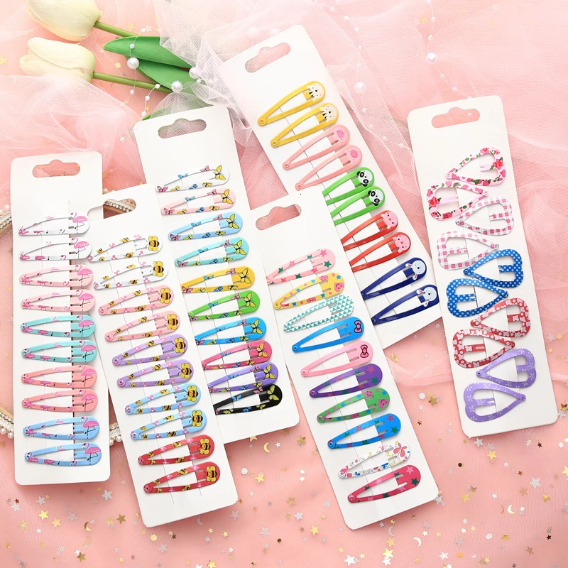 

10 Pieces High Quality Printing Snap Hair Clips For Kids Solid Matel Hairpins Girls Hair Accessories Clips