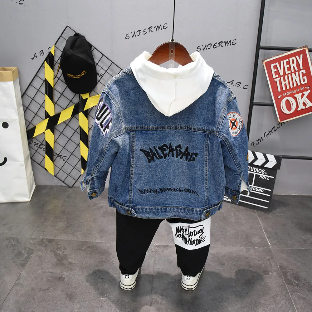 boys clothes baby denim jacket or Hooded sweater pants fashion outfit spring embroidery letter kids boy 2~7 yrs |