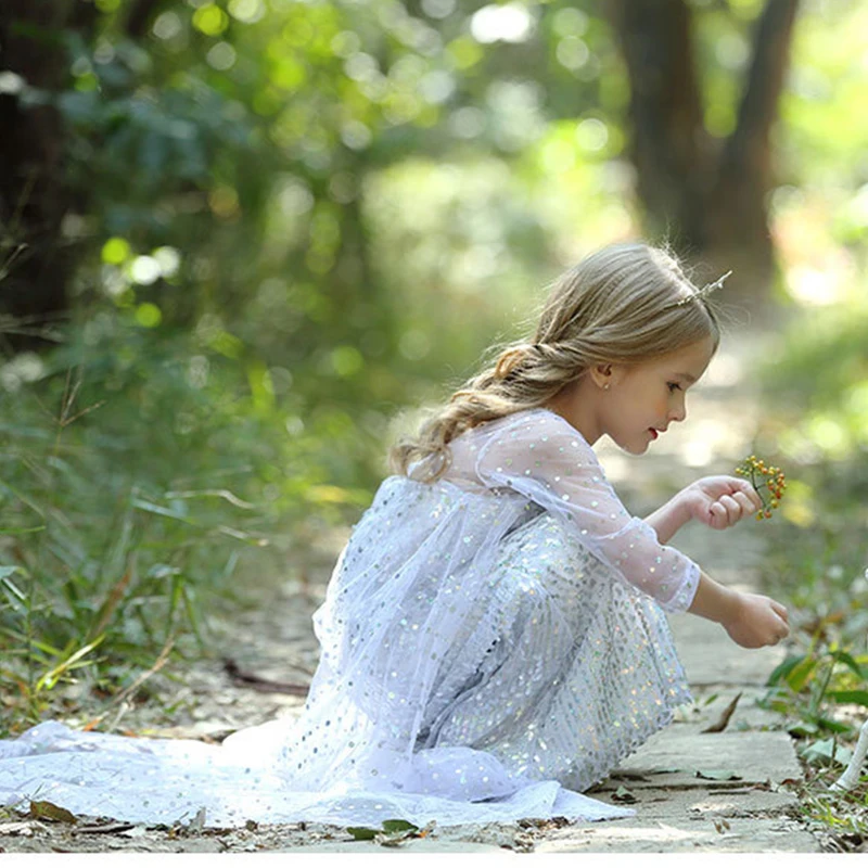 Новое платье Эльзы для девочек Детский костюм Снежной Королевы 2 белый Карнавал