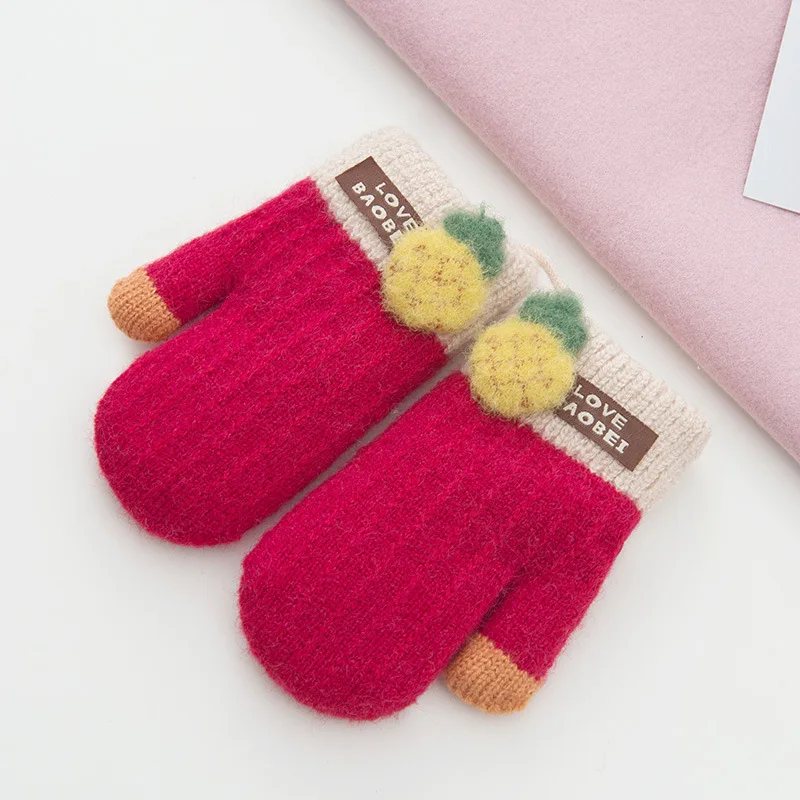 Детские перчатки для девочек зимние теплые варежки шерстяные вязаные с круглым