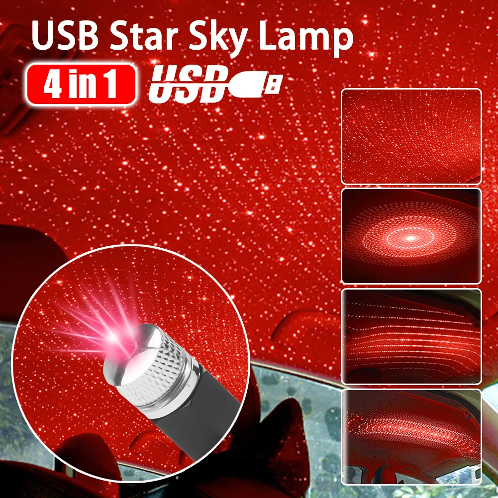 

4 In 1 Car Roof Star Sky Lamp 4 Patterns Laser Projector Light USB Plug DJ Disco Stage Lighting Effect Atmosphere Lights