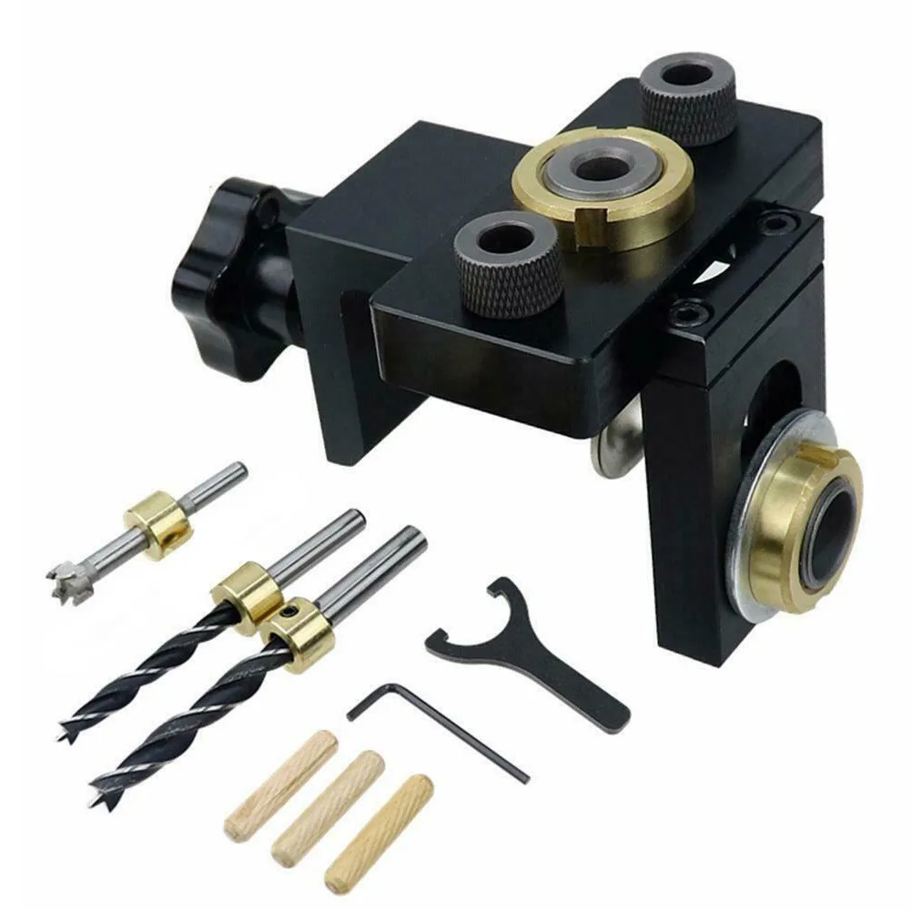

3 In1 Doweling Jig Pocket Hole Kit Wood Vertical Drilling Detachable Locator Drill Bits Hexagon Wrench