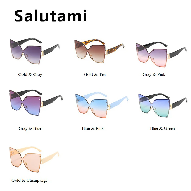 

One Piece Oversized Cat Eye Sunglasses For Women 2021 New Fashion Brand Gradient Blue Pink Sun Glasses Female Flat Elegant Shade