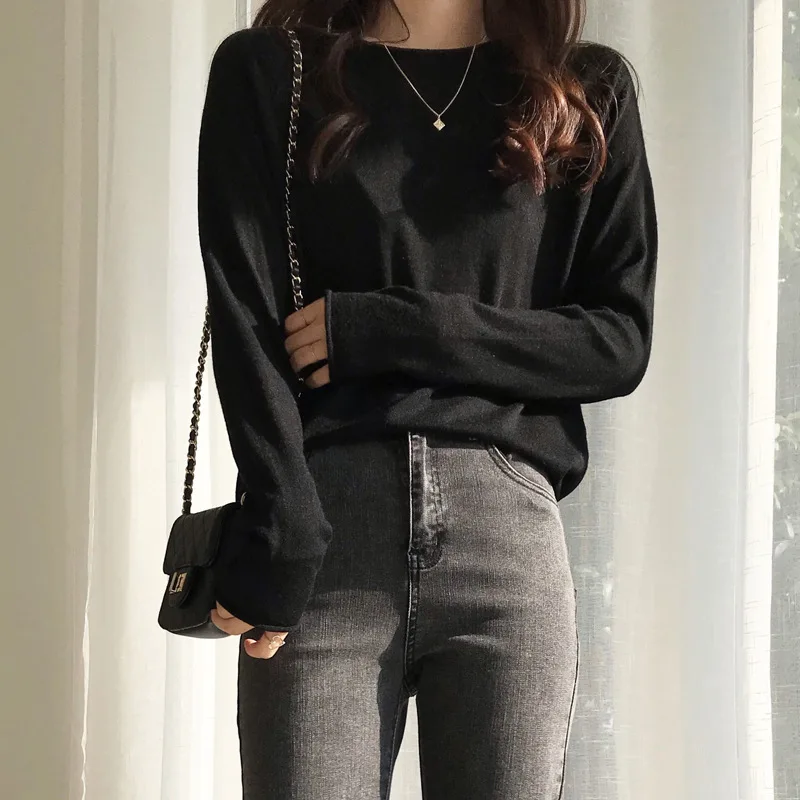 Slouchy Oversize Knitted Top Slash Neck Women Long Sleeve Knit Tops Sweater Pullovers Solid | Женская одежда