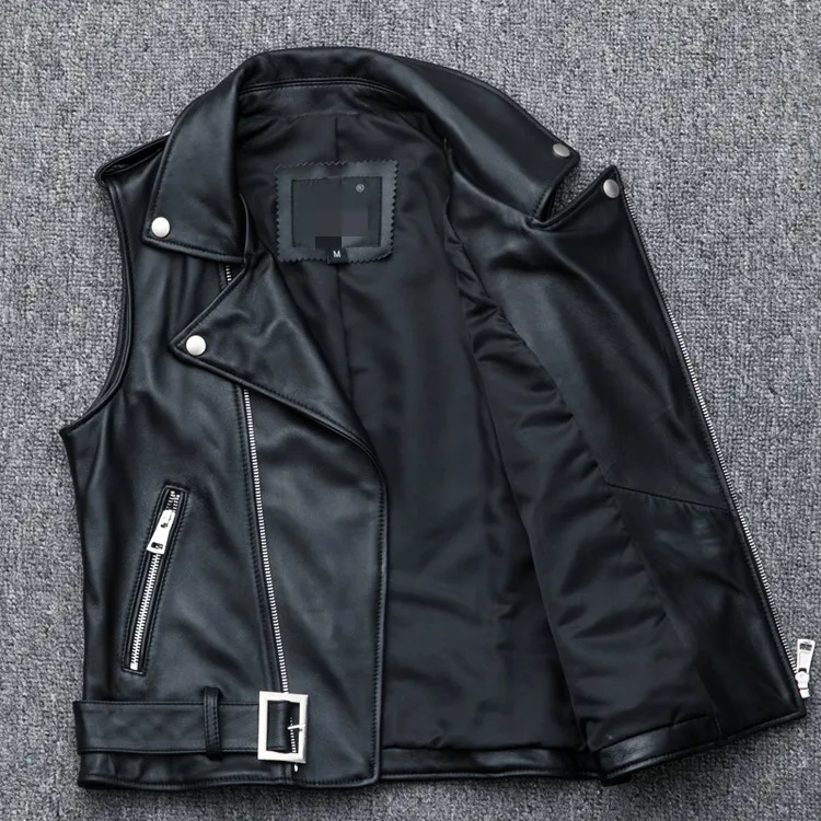 new 2021 fashion women's genuine real sheepskin leather female vest coat sleeveless turn-down collar couple femme jacket black