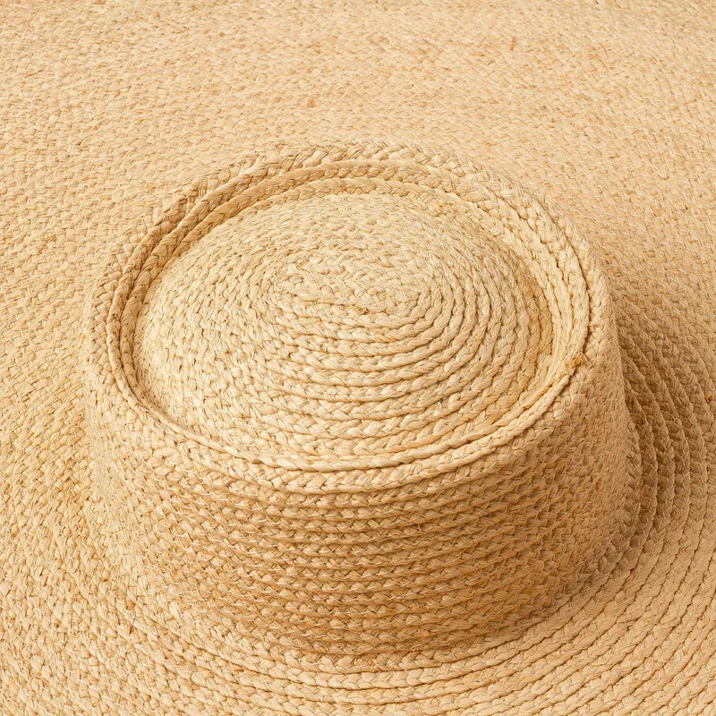 

01912-HH7404 about 1m , handmade RAFFIA GRASS straw big 40cm brim wedding sun cap women leisure hat take photo