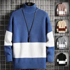 Мужской пуловер в стиле пэчворк с высоким воротником, Осень-зима 2021