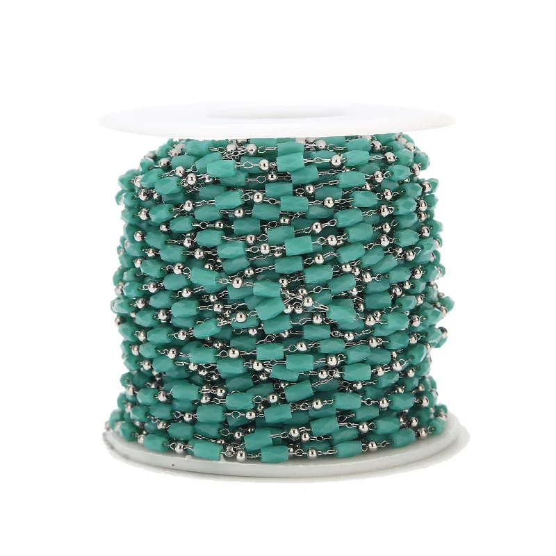 Новые цепи из нержавеющей стали с круглыми стеклянными бусинами цепь для