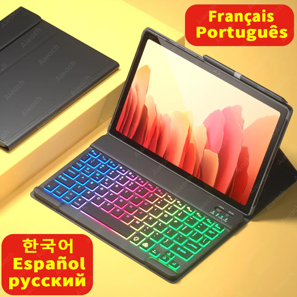 Чехол с радужной клавиатурой для Samsung Galaxy Tab S6 Lite, чехол с держателем для карандашей, чехол для клавиатуры с подсветкой для Samsung Tab A7 S7, чехол